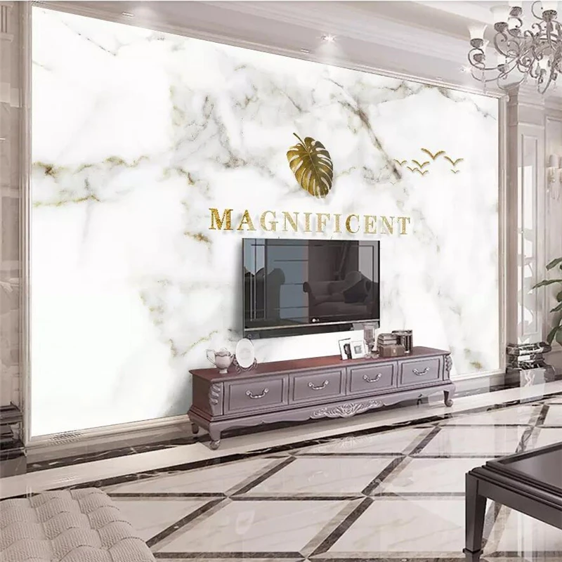 

wellyu European creative English natural gold jazz white marble pattern landscape wall custom large mural green wallpaper