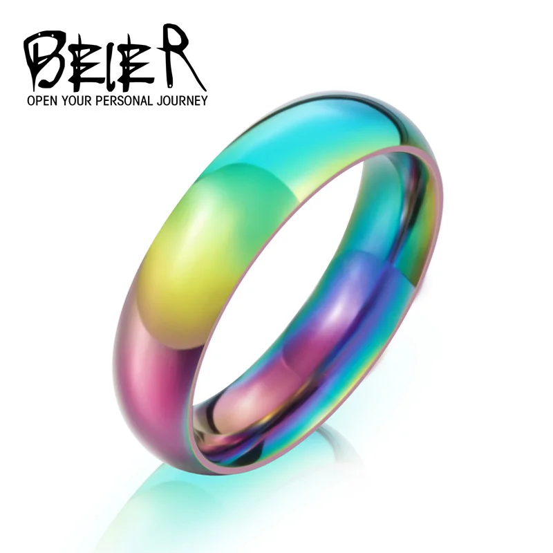 Beier 316L Stainless Steel ring  top quality Rainbow Ring hot sale Man/Women fashion jewelry BR-R063