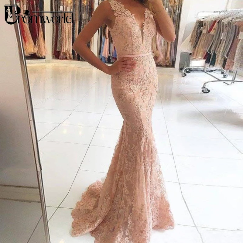 

Mermaid Evening Dresses 2022 Lace Beaded V Neck Navy Blue Formal Dress Long Evening Gown abiye gece elbisesi Prom Party Dress