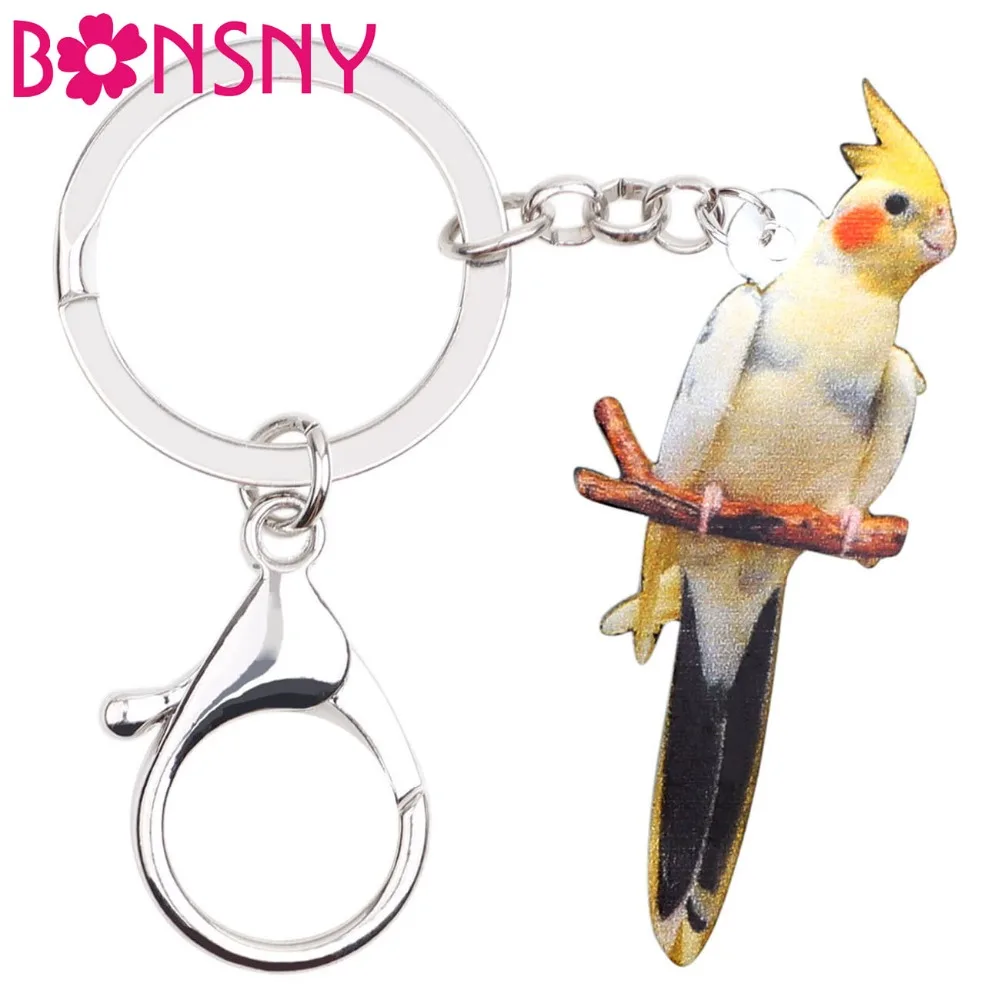 Bonsny Acrylic Elegant Cockatoo Bird Key Chain Keychain Ring Fashion Animal Pet Jewelry For Women Girls Lovers Gift Accessories