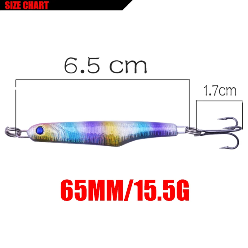 1Pcs Metal Spoon Fishing Lure 65mm 15.5g sinking Swimbait Wobblers with Treble Hooks Artificial Hard Baits Bass Fishing tackle