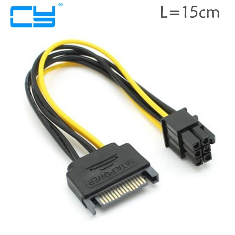 15Pin Adaptador SATA PARA PCI-E 6Pin cabo de Alimentacao Cabo de Fio Para Placa de Video PCIe Placa de Video PC DIY 18cm