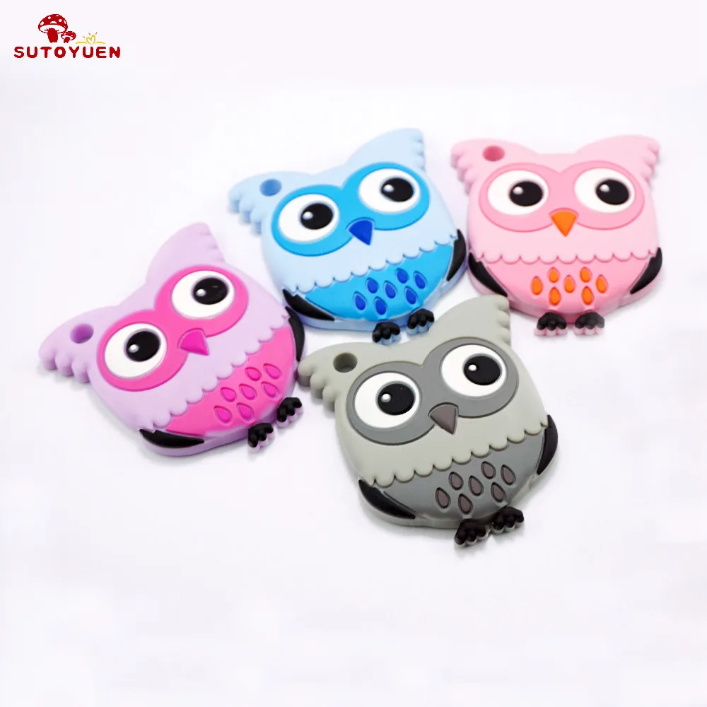 SUTOYUEN 5Pc BPA Free Silicone Pendant Owl Silicone Teething Beads Silicone Toys Chewable Necklace Dummy Soft Charms