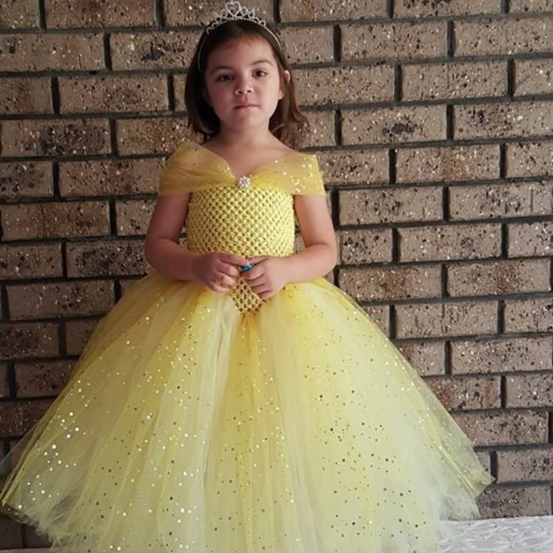 

Elegant Yellow Girls Party Tutu Dress Princess Dress Stunning Yellow Glittery Tulle Baby Girls Tutu Dress Flower Girl Dresses