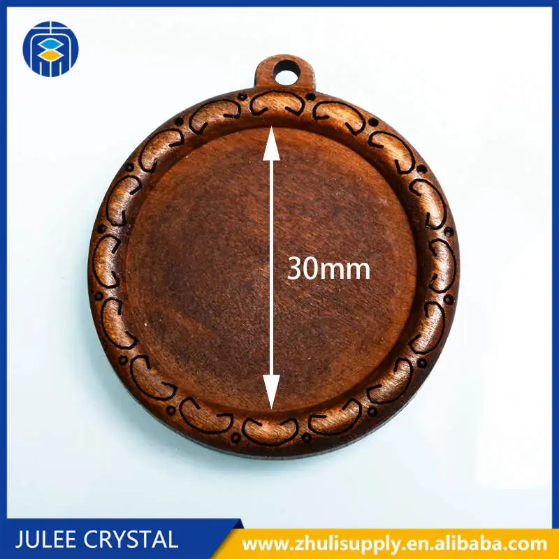 Round Brown Wood Cabochon Base Settings 25/30mm Inner Size Wood Pendant Trays for Diy Jewelry