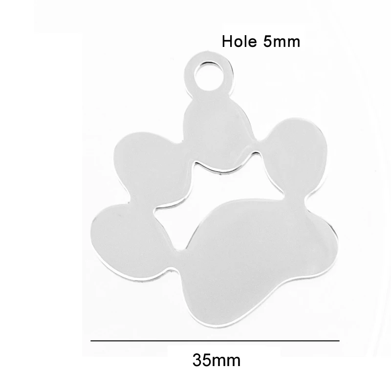 Risul 10ocs Big Dog paw Cat paw Pendants Pet blank ID tags DIY print dog tag Both sides mirror polish Stainless steel wholesale