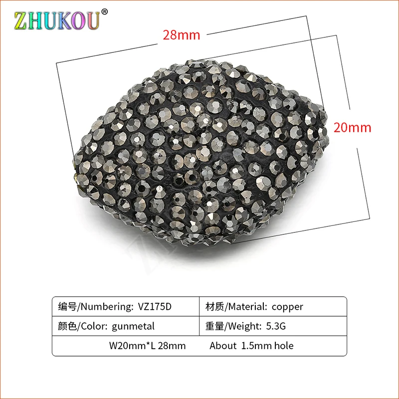 20*28mm Brass Cubic Zirconia Beads for DIY Jewelry Accessories Making, Hole: 1.5mm, VZ175