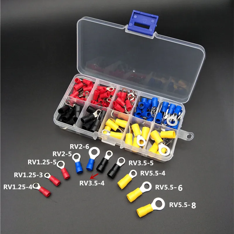 125Pcs Ring Terminal Copper Crimp Pre-Insulated terminals Ring Wire Connector End Kit Set