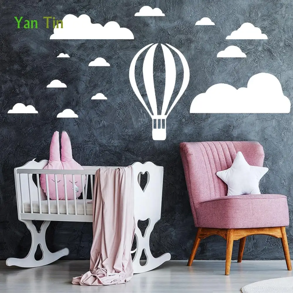 New Removable Cartoon Hot Air Balloon Clouds Wall Sticker Home Decor Bedroom Kids Baby Rooms Poster DIY PVC Carved Art Mural