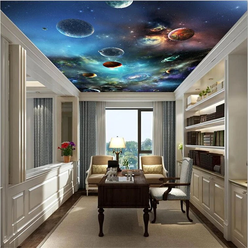 beibehang Custom wallpaper 3d Photo Fresco Space Star Solar System Planet Living room Ceiling Zenith Mural Background wallpaper