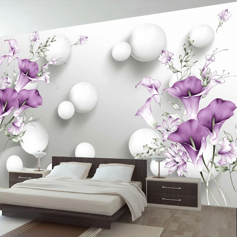 

Modern 3D Stereo Relief Purple Calla Lily Flower Mural Wallpaper Living Room Bedroom Romantic Home Decor Wall Painting 3d Fresco