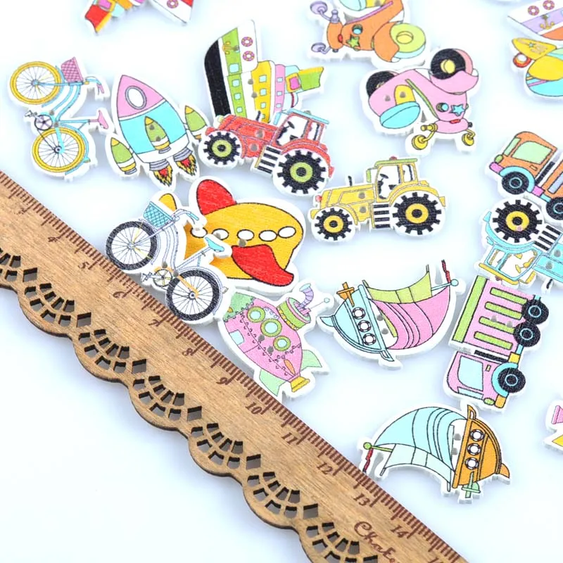 Mixed vehicle Painting Wooden decorative Buttons For Sewing Handmade Scrapbooking Crafts 25pcs 20-33mm MT1666