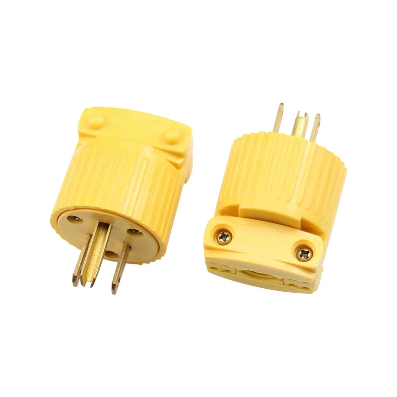 

5PCS Yellow 5-15P 125V 15A 3 Pole US Detachable Industry Power Converter Plug Inline Wire Connector