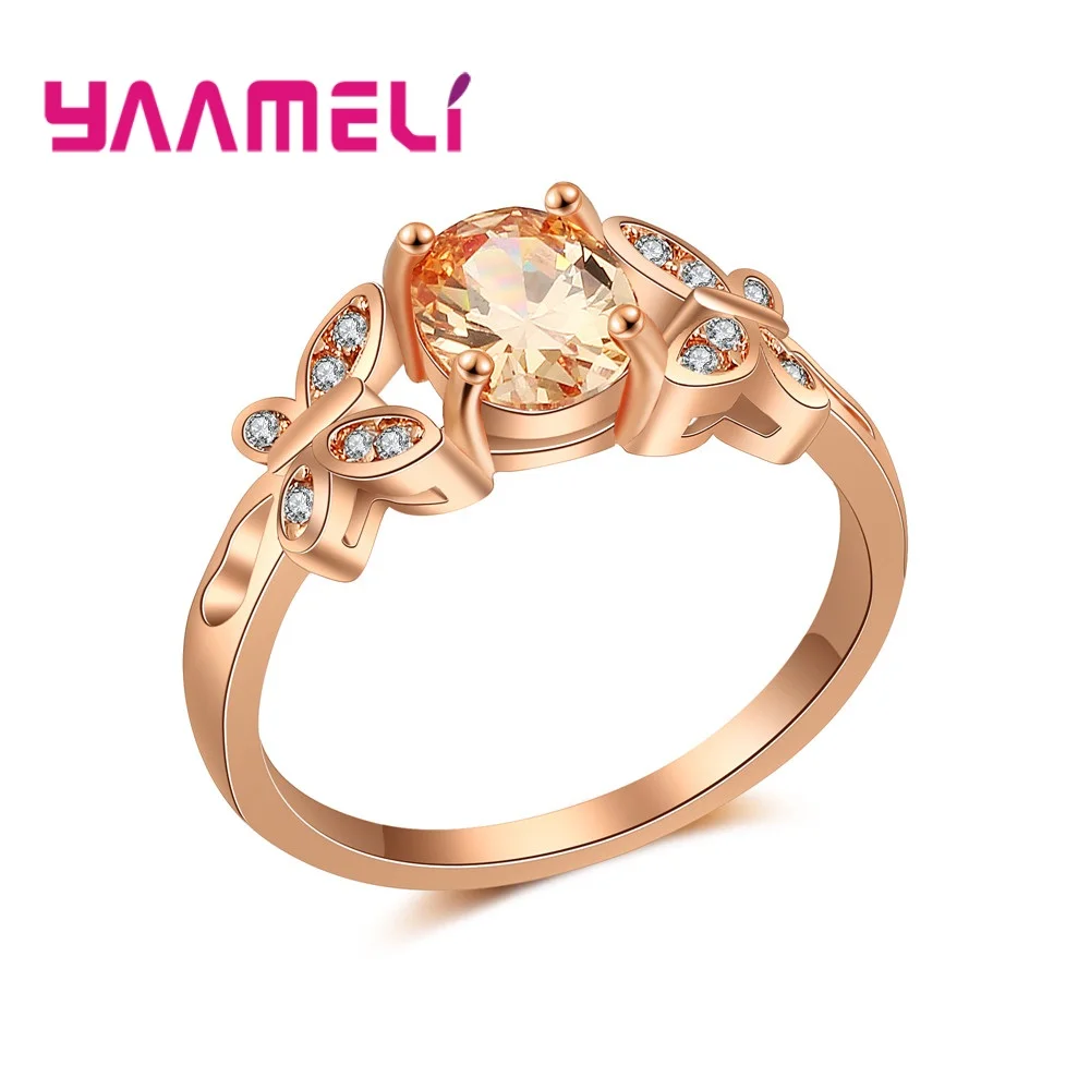 Wholesale Micro AAAA Prong Setting Cubic Zirconia Finger Rings For Women Female Crystal Jewelry Present Rose Gold Color