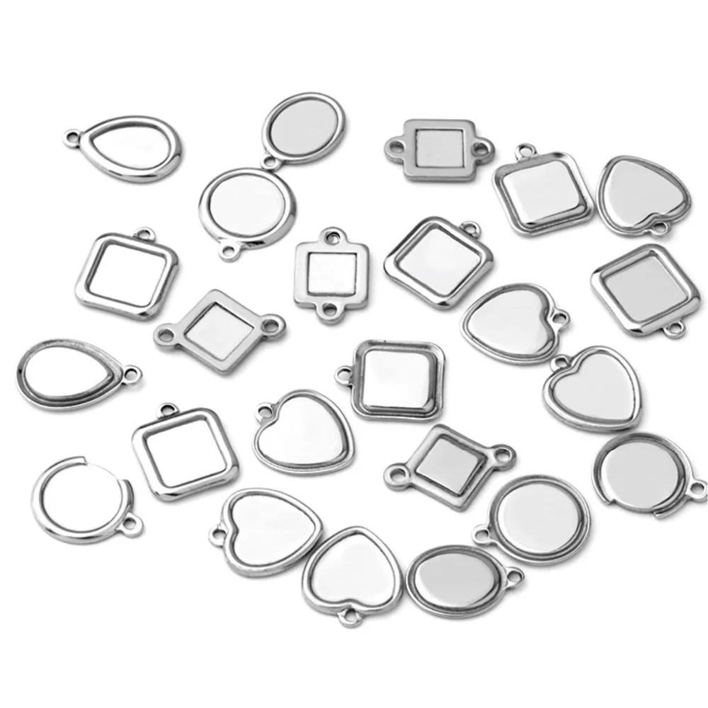 REGELIN 20pcs Round Square Heart shape Stainless Steel Pendant DIY Base Cabochon Settings Blank Tray For Cameo Jewelry Making