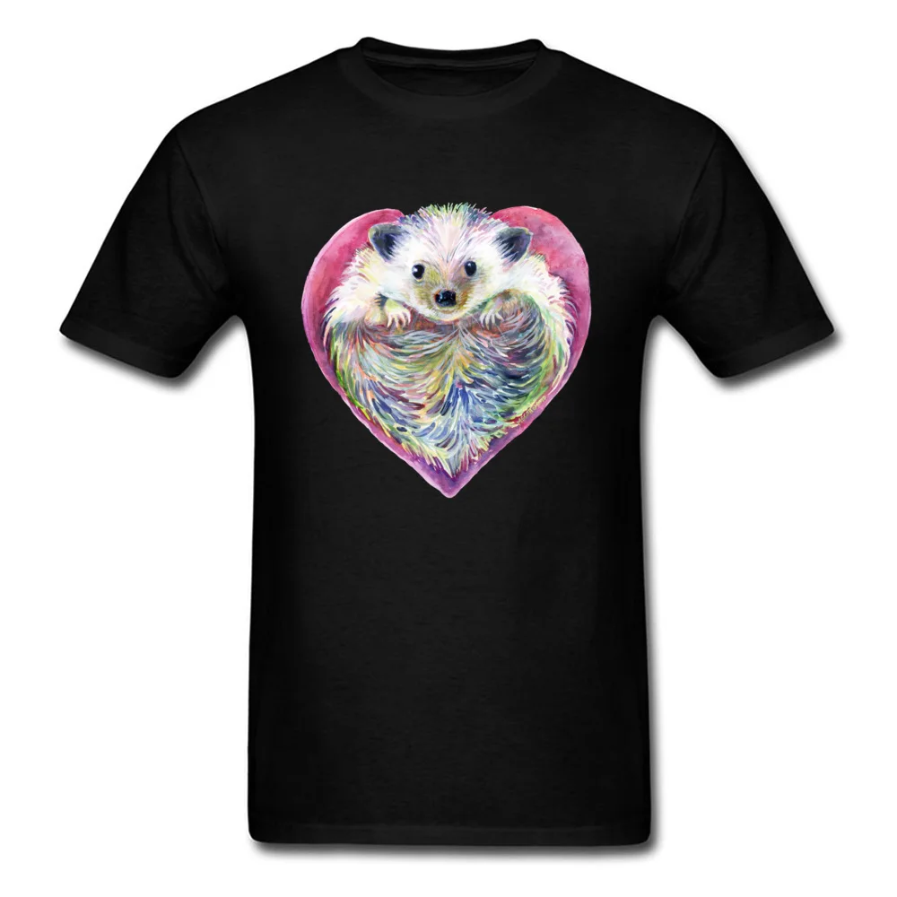 HedgeHog Heart T-shirt Men T Shirt Valentines Gift Tshirt Woman Cuteness Clothes Kawaii Cartoon Tops Tees Cotton Fabric Black