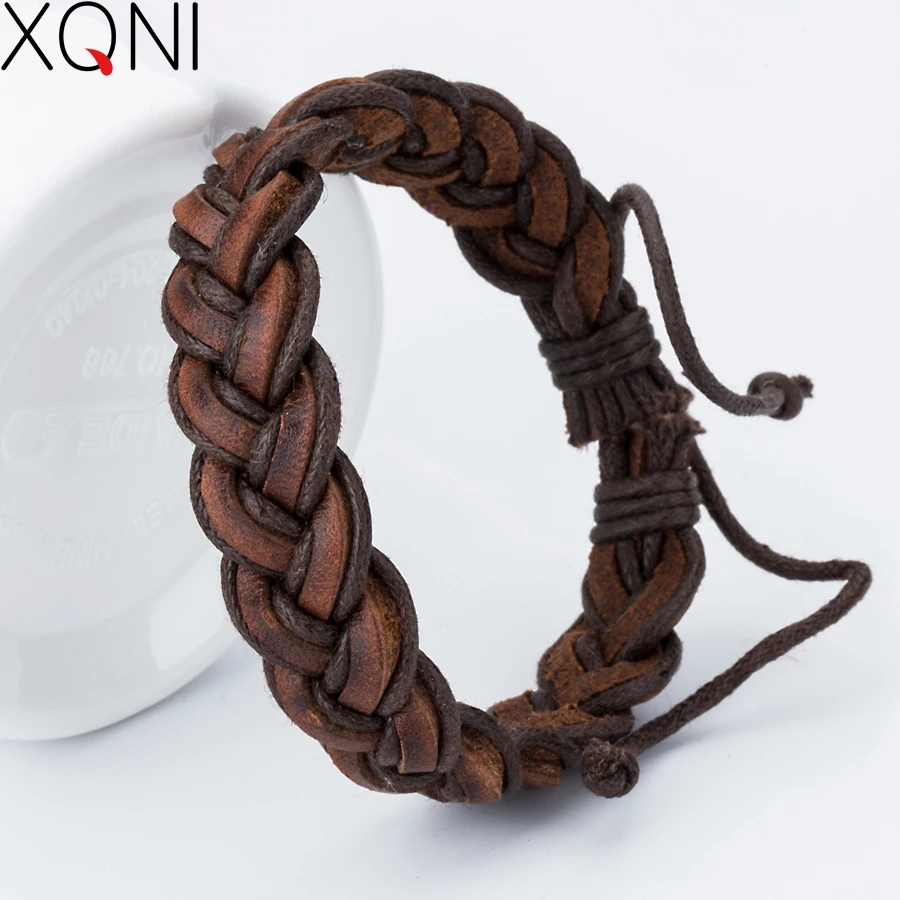 XQNI-pulseras de cuero con dijes de moda para mujer, brazalete de aleación Popular, pulseras cruzadas hechas a mano DIY, regalo de joyería para