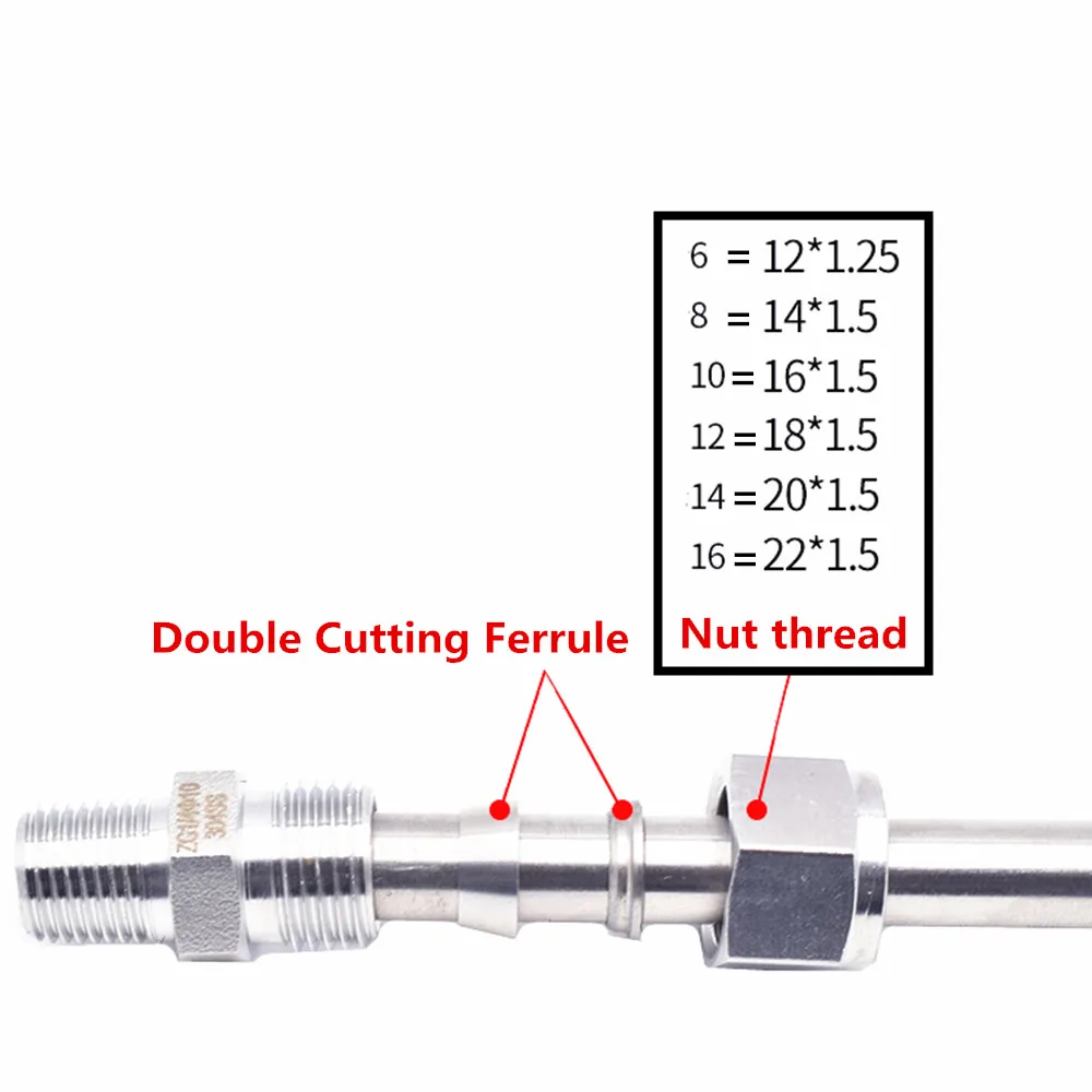 SS 304 Stainless Steel Double Ferrule Compression Connector 6mm 8mm 10mm 12mm 14mm 16mm Tube Parts Double Ferrule Nut