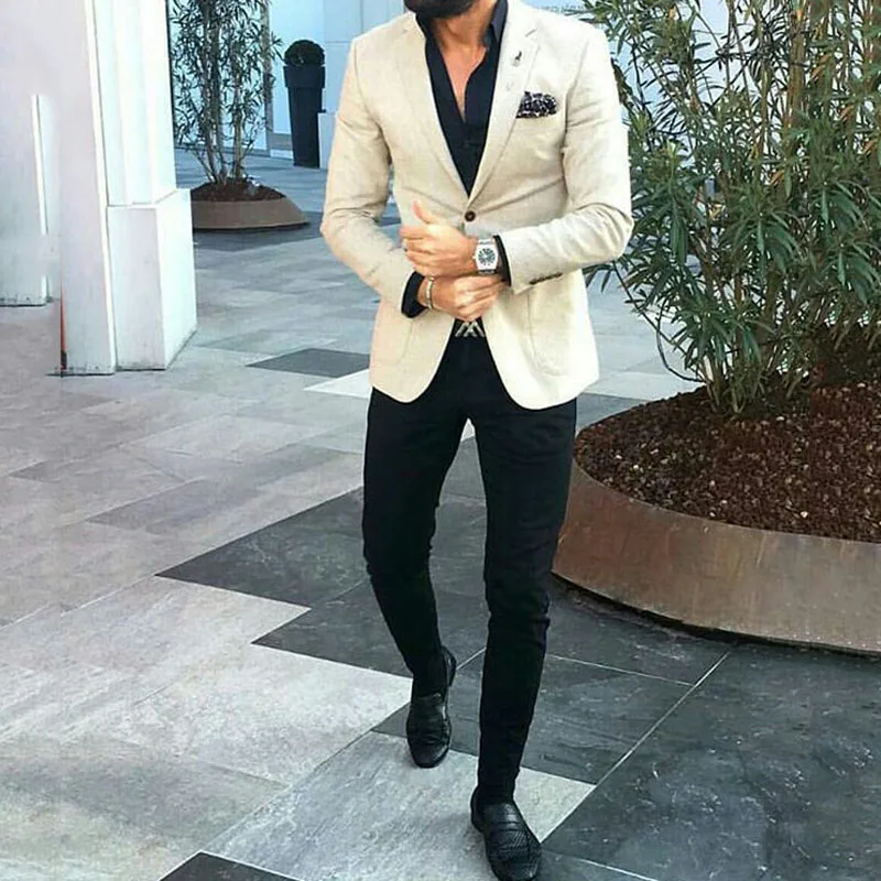 

Formal Ivory Business Costume Homme Coat Pant Terno Masculino Slim Fit Men Wedding Suits Blazers Custom Groom Tuxedos 2Piece