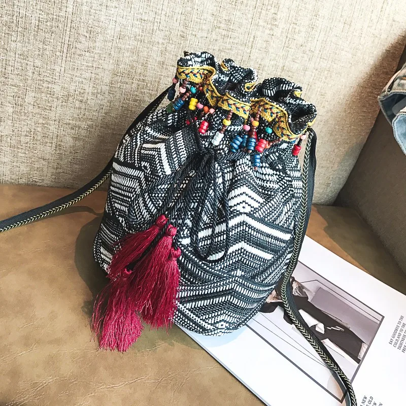 Fashion Vintage Gypsy Boho Bohemian Hippie Hobo Bags Tassel Fringe Beads Bag Women Shoulder Crossbody Bag Bucket Bags free Gift