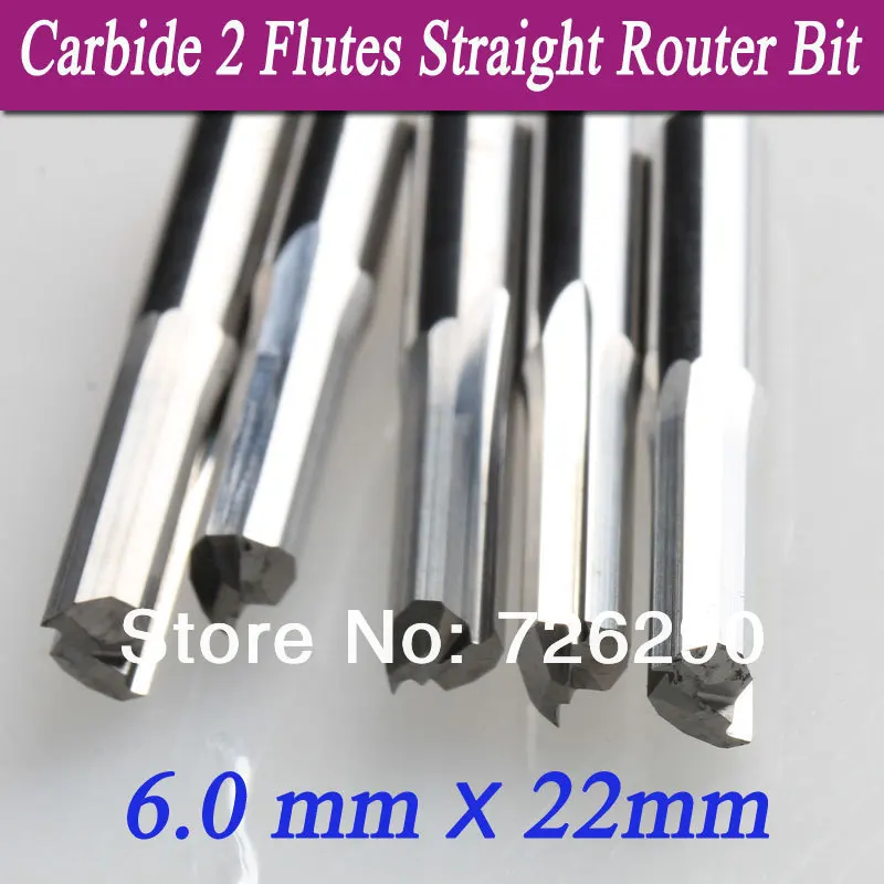 5pcs 6.0*22mm 2 Flute Straight Tool Sale CNC Woodworking Bits Solid Carbide Millinging Cutters Set For Wood