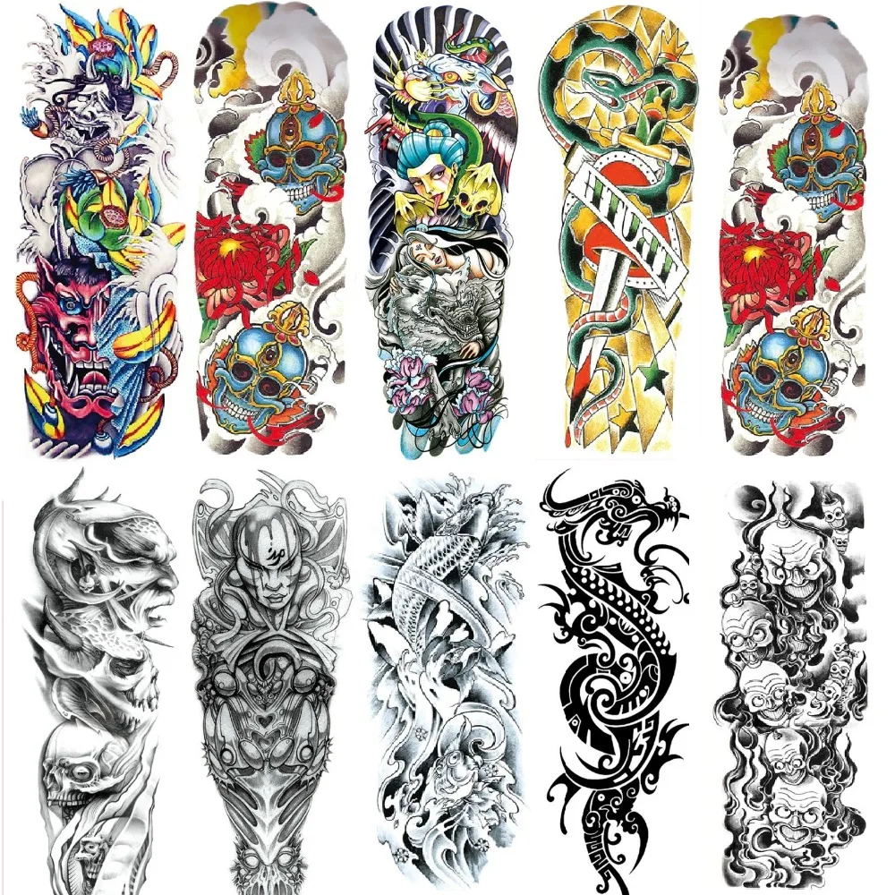 Wholesale 500pcs Large Full Arm Tattoo Removable Waterproof Temporary Tattoo QB 45*17CM Shoulder Fake Paste Leg Sleeve Tattoo