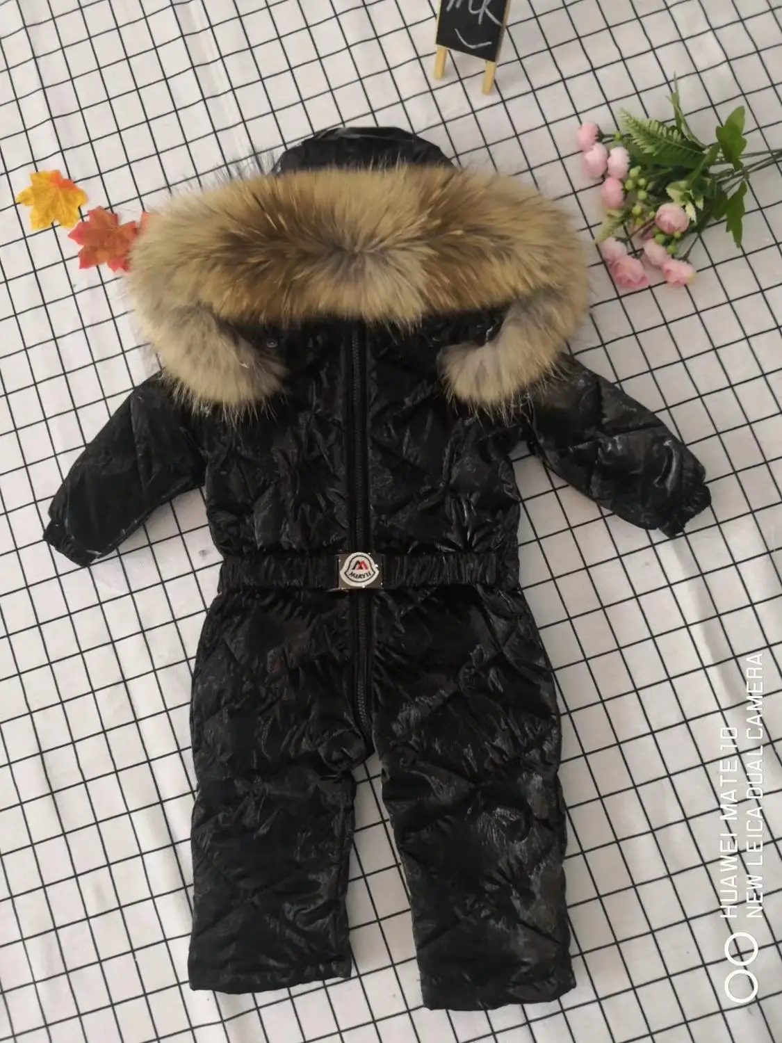 

70cm-150cm Real fur hooded baby outergoing 2022 Winter children jumpsuit snow suit girl down boy Baby coveralls ski suit