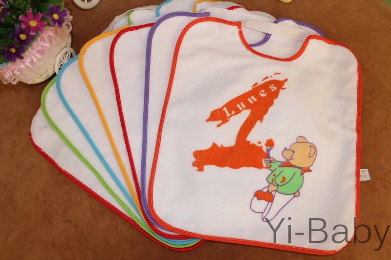 7PCS/Set YB0008 Week bib for Spanish Baby waterproof bib Infant saliva towels Burp Cloths Kids baby bibs Free shipping