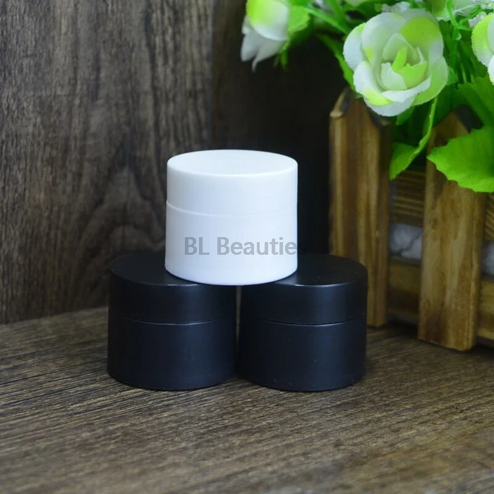 200pcs/lot PP Plastic Empty White Black Cream Jar 10g Fashion Cosmetic Packaging Pot Containers