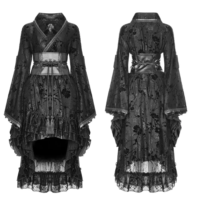 Punk Rave Womens Gothic Sexy Lolita Japan Kimono Dress Black Floral Steampunk Jacket WLQ084