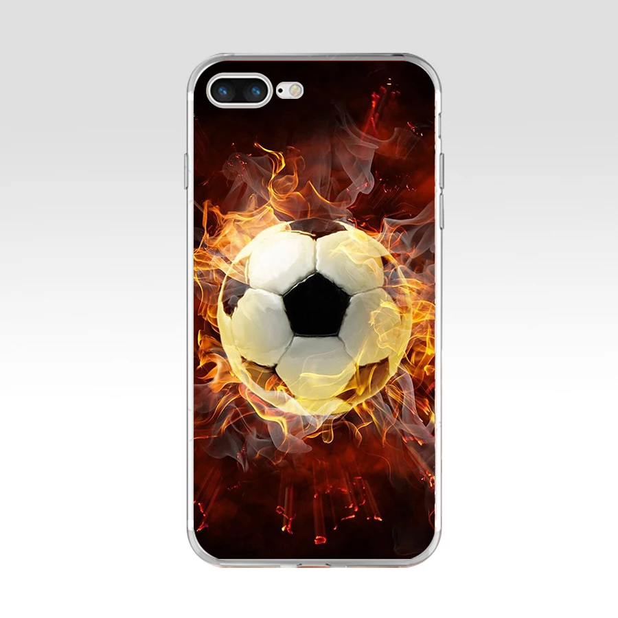 147SD   Fire Football Soccer Ball Soft TPU Silicone Cover Case For Apple iPhone 6 6s 7 8 plus Case