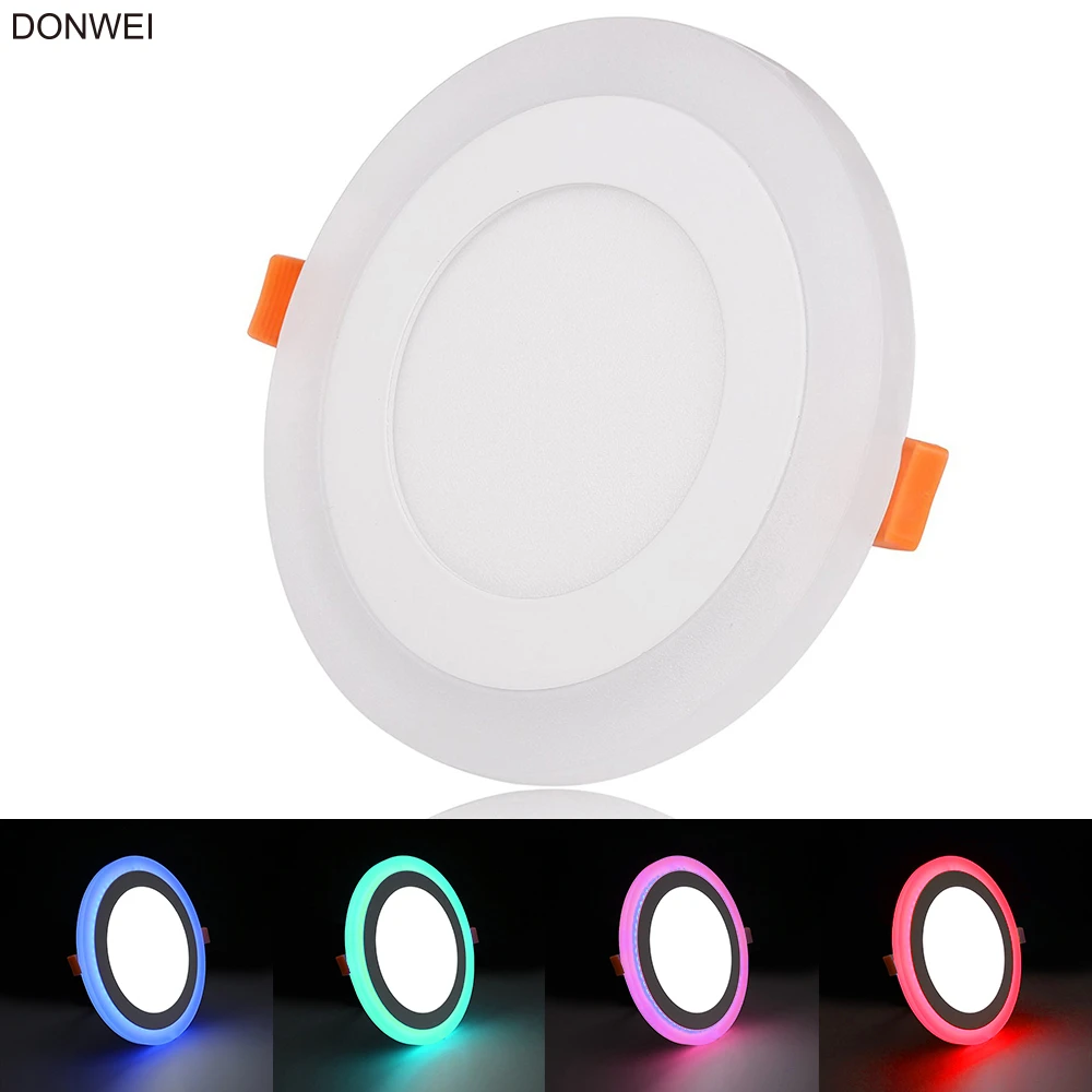 

Ultra Slim 6W 9W 16W 24W Round Concealed Dual Color LED Panel Lamp Cool White + Blue/Red/Pink/Green Ceiling Lights Downlight