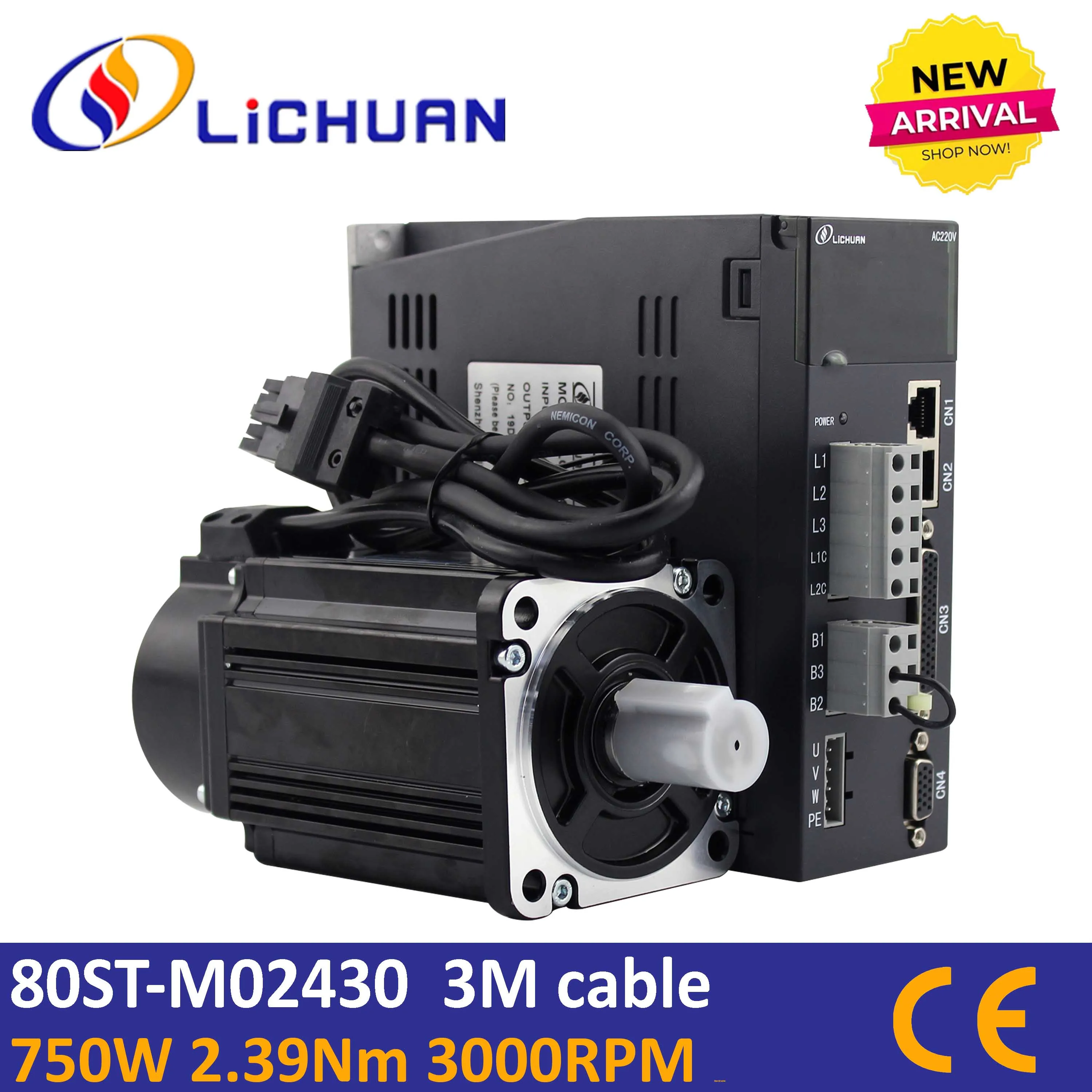 Lichuan 80st-M02430 750w servo motor flange 80 2.39Nm with drive servo motor ac 220v servo kit 0.75kw for CNC milling machine