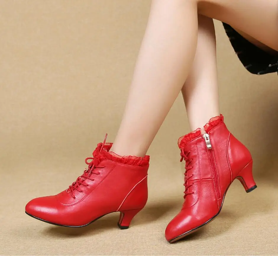 Top Quality Leather Latin Dance Shoes Female Dance Shoes Adult Girls Ballroom Tango Latin shoes Lace dancing Boots shoes A43