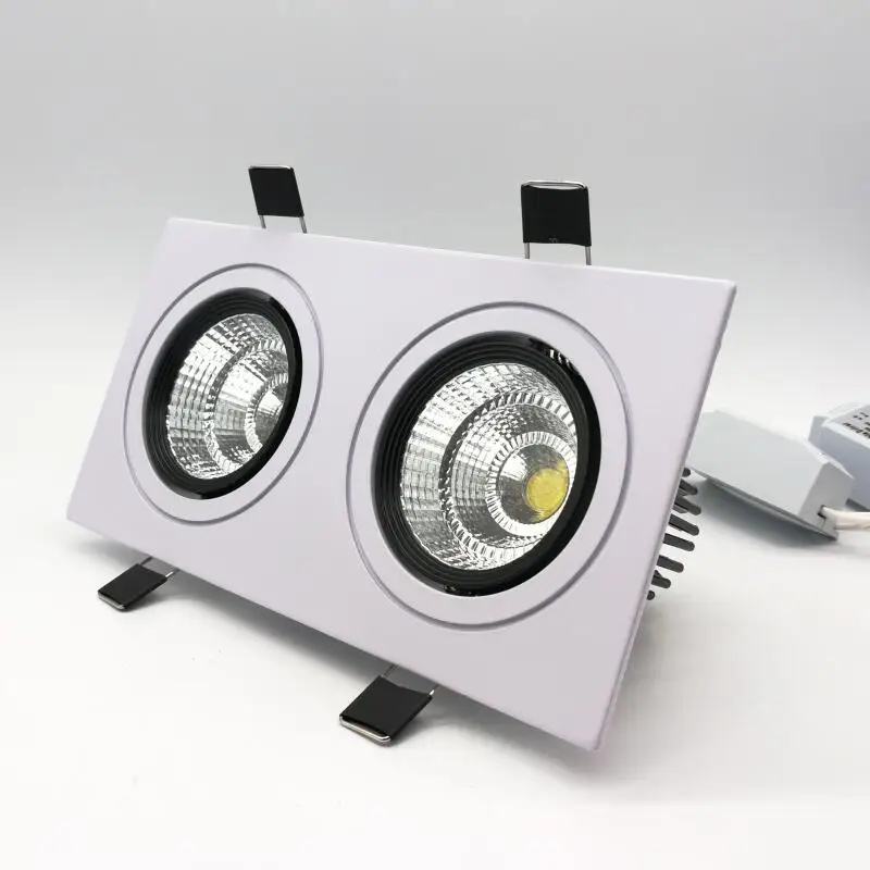 20pcs Wholesale Square Bright Recessed Double LED Dimmable Square Downlight COB 2*10W LED Spot light decoration Ceiling Lamp