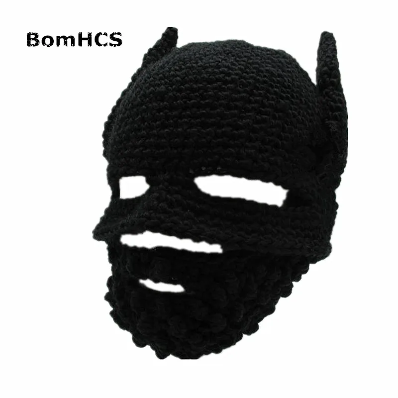 BomHCS Beard Cap Knight Hat Gorro Handmade Crochet Winter Warm Funny Party Mask Beanie Women Men Cool Novelty Gift