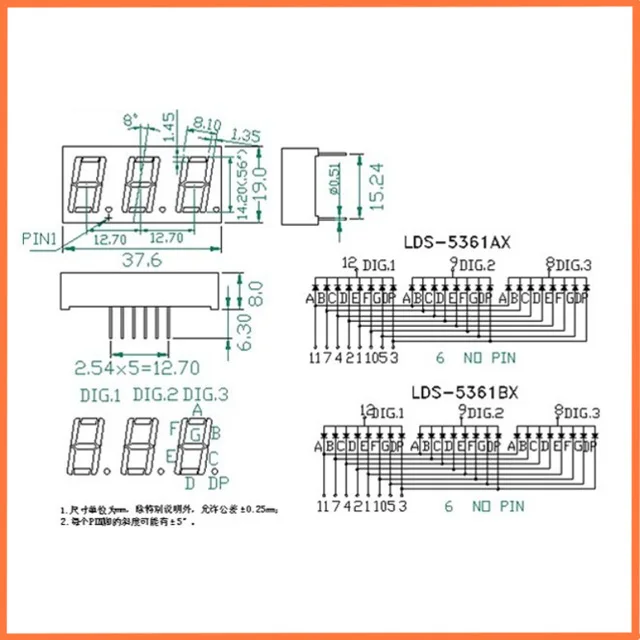 New 5Pcs/Lot 0.56" inch 3 Bit  Red LED Display Digital Tube Plastic Metal Common Cathode 5631AH