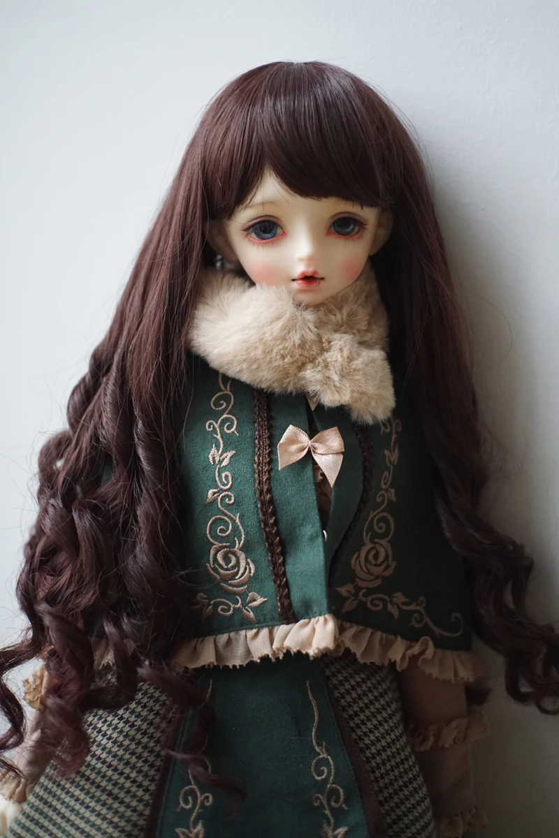 Bjd SD Doll Wig High Temperature Silk dark brown color Long Curly Hair Screw Coil Fringe Wig