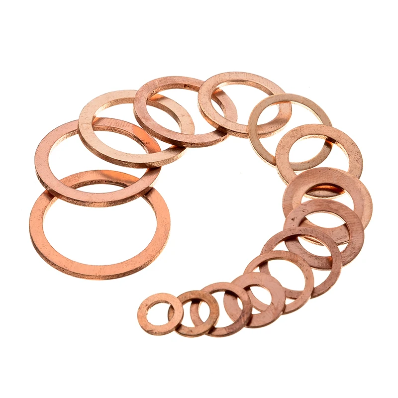 150PCS Solid Copper Crush Washers Kit Seal Flat Ring Gasket Set Plug Washer Assortment KitM6/M8/M10/M12/M14/M16/M18/M20/M22