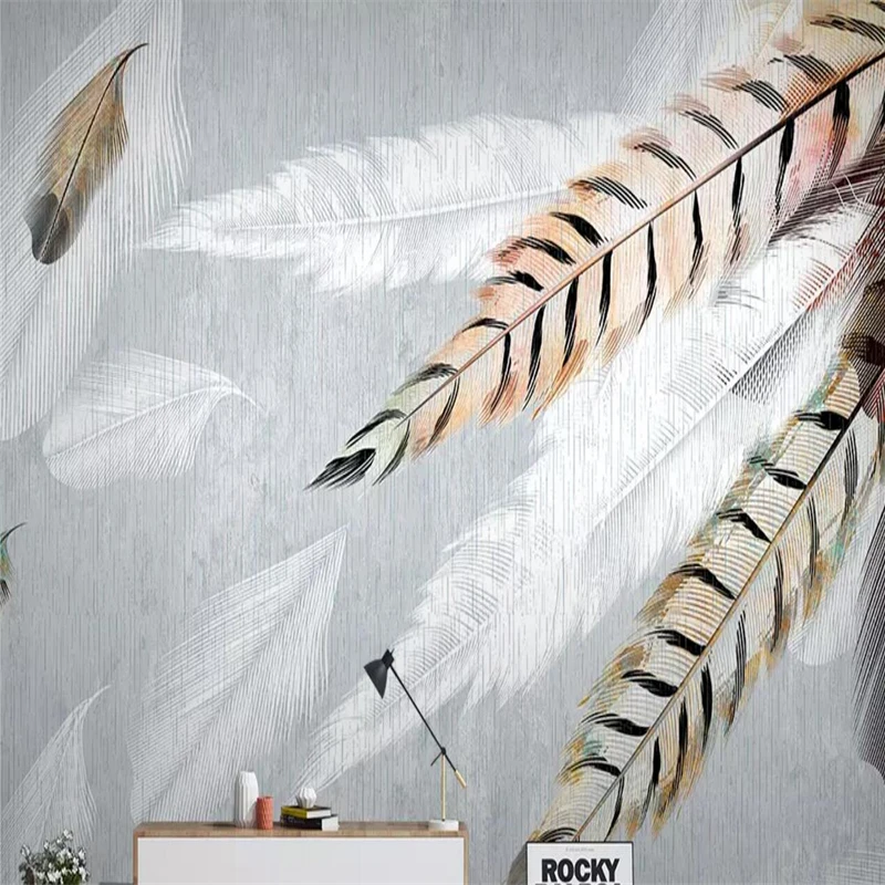 Decorative wallpaper series Nordic colorful feather retro TV sofa background wall