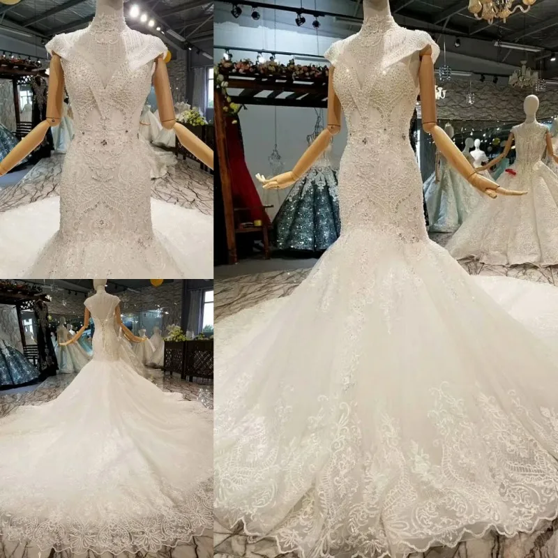 

2021 robe de mariee Bride Gown Sexy Mermaid Long Tail vestido de noiva Luxury QUEEN BRIDAL Lace Up Wedding Dresses WD79