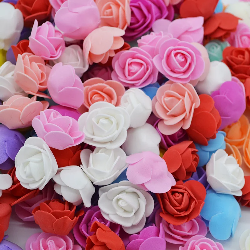 50Pcs/lot 3.5cm PE Foam Rose Head Artificial Rose Flowers Home Garden Decorative Wreath Supplies Wedding Event Party Decoration