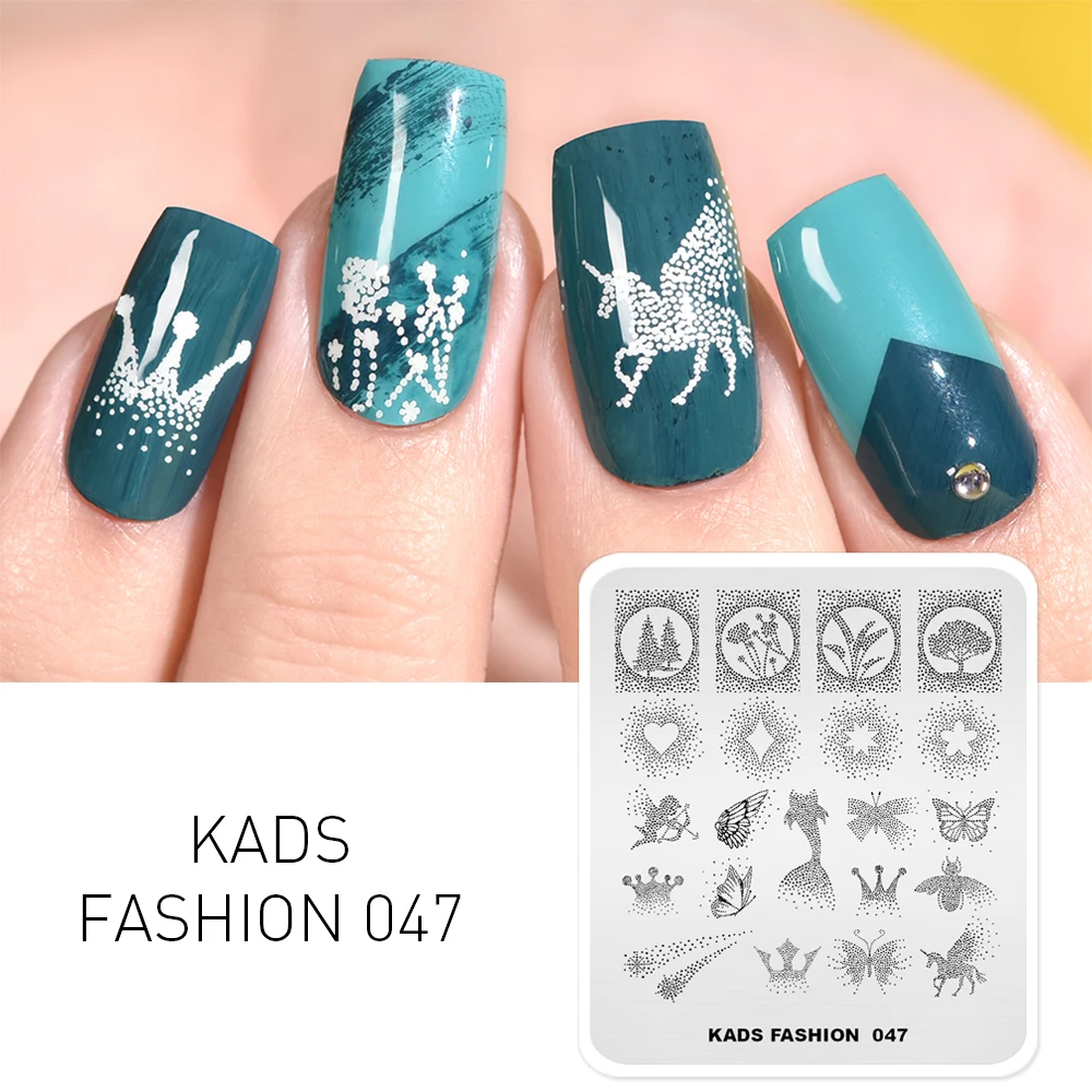 KADS Fashion 047 Nail Stamping Plates Nail Art Unicorn Flowers Image Plate Stencil for Nails Manicure Nail Accessories Stamper