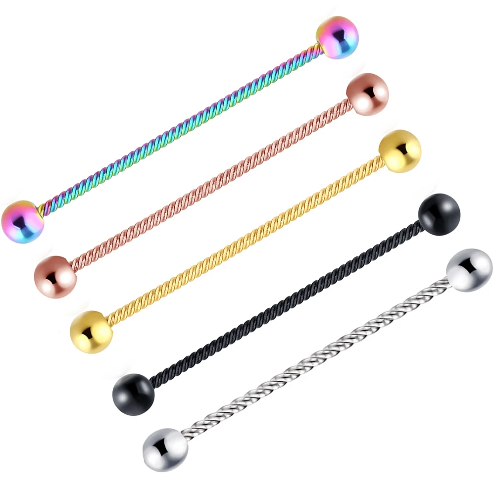 JUNLOPWY Stainless Steel 14 Gauge Industrial Barbell Thread Ear Bar Helix Cartilage Earring Body Piercing Jewelry Mix 5 Colors