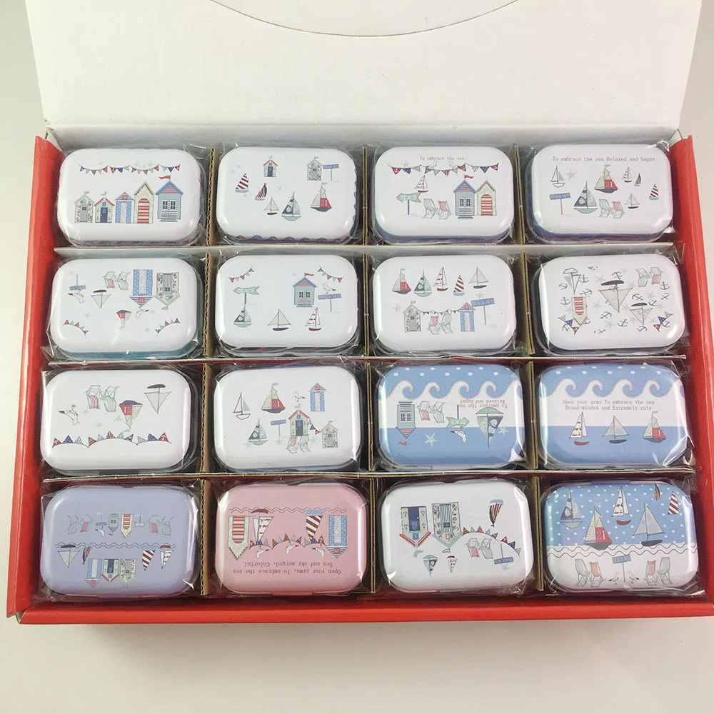 32 pcs/lot  Ocean Boat Beach Style Tin Box  Candy Pill Chutty Mini Storage House Decoration Collectables Display