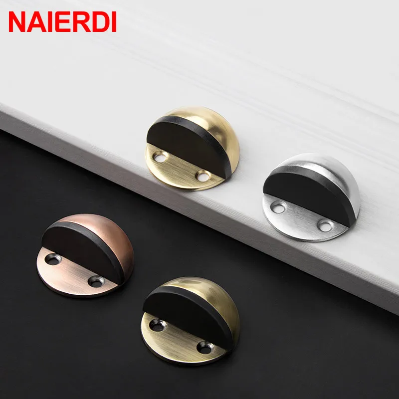 NAIERDI Stainless Steel Rubber Door Stops Non Punching Sticker Hidden Door Holders Catch Floor Mounted Nail-free Door Stop