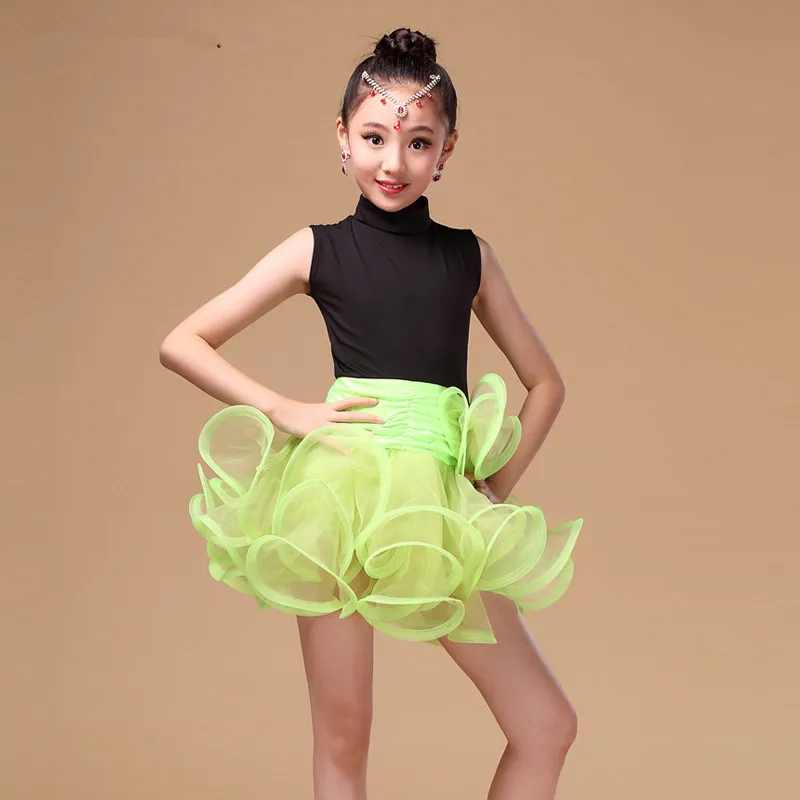 2021 Girl Sleeveless Latin Dance Dress Children Ballroom Dance Dresses Kids Salsa Rumba Cha Cha Samba Tango performance Dress