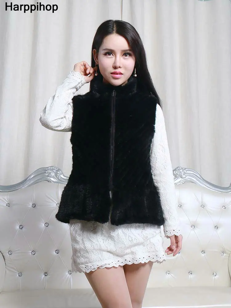 Fashion Bulu Rambut Kerah Rompi Twill Mink Dikepang Rompi Rok Celana Rompi