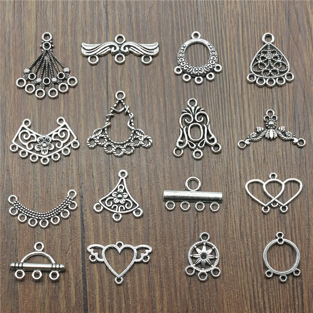 20pcs Antique Silver Color Earrings Connection Charms Jewelry DIY Earrings Connector Charms For Earring Making