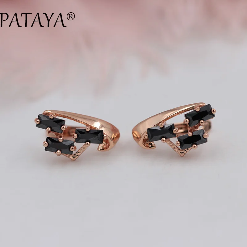 PATAYA Exclusive Multicolor 585 Rose Gold Color Earring Green Square Natural Cubic Zirconia Dangle Earrings Women Fine Jewelry